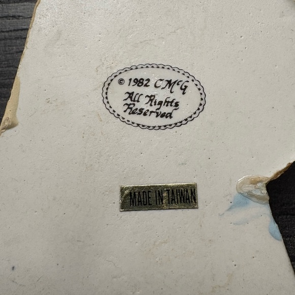 1982 Charlee McGee Collectibles Christmas Ornament Woman Holding Rabbit - Picture 3 of 5